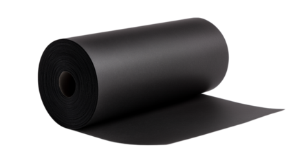 Black rolled foam sheet material on white background