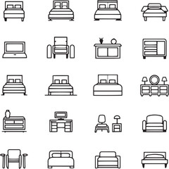 Bed Black Line Editable Icons set