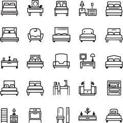 Bed Black Line Editable Icons set