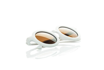 Stylish white round sunglasses with reflective lenses, perfect for fashion, summer, or accessory themes, isolated on white background with clipping path.