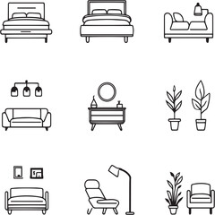 Bed Black Line Editable Icons set