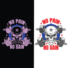 No Pain No Gain, Gym Fitness Motivational Typography T-Shirt Design
