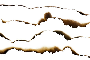 Set of burnt paper edges and borders with charred effects, isolated on white background with...