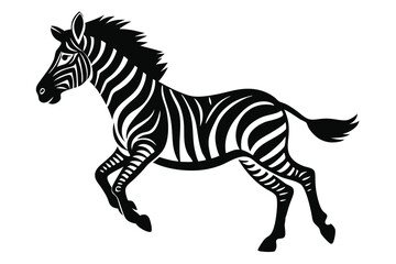 Fototapeta premium Elegant black and white silhouette of a running zebra with striking pattern on a transparent background