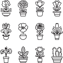 Begonia Black Line Editable Icons set