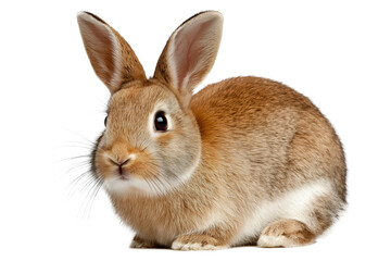 Fototapeta premium Cute brown rabbits sitting front view PNG with a transparent background