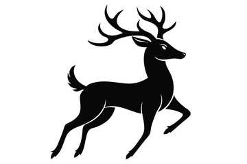Fototapeta premium Elegant black silhouette of a reindeer with majestic antlers running on a white background