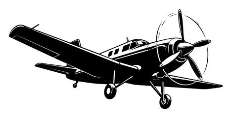 vintage propeller airplane in flight, retro small aircraft silhouette