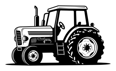vintage tractor illustration vector in black and white