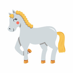 Grey horse on white background. Vector illustration in cartoon style.