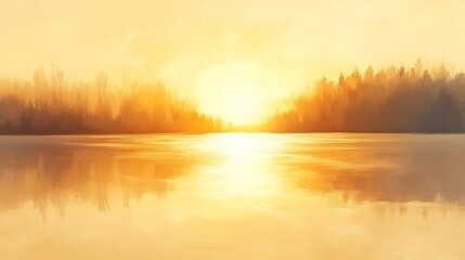 Serene Sunset Reflection on Calm Lake in Scenic Forest Landscape