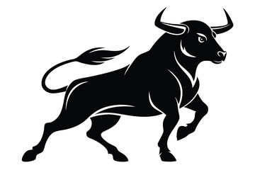 Powerful black bull silhouette illustration representing strength and determination with artistic design.
