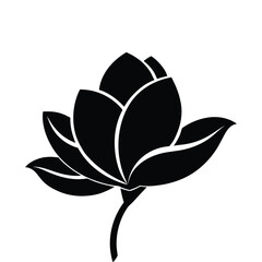 Elegant magnolia flower silhouette vector, smooth rounded petals, floral design, nature art, minimalistic black flower graphic illustration