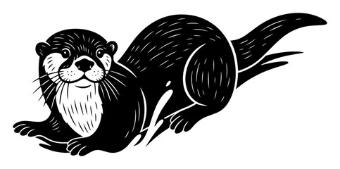 river otter in hand drawn monochrome style