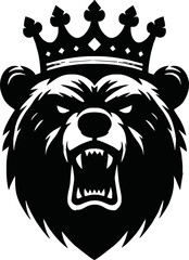 silhouette angry bear head with crown vector logo isolated on white background