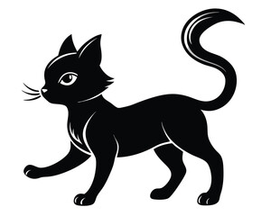 Sleek black cat silhouette vector illustration perfect for various design applications featuring transparency