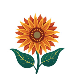 Vintage sunflower vector illustration with ornate detailed leaves, classic floral design, retro style, decorative botanical art, hand drawn look