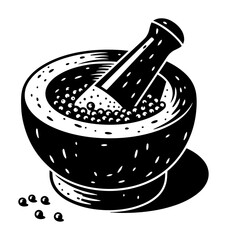 Black and white herbal medicine mortar with pestle