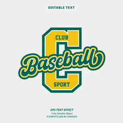 Editable Text Effect Vector of Green Yellow Baseball Team name college Logo Emblem sport Design for club, event, printing, merchandise, basketball, baseball, football

