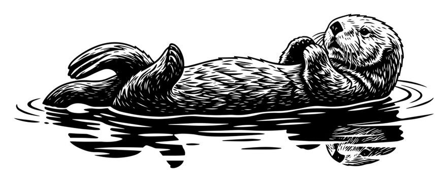 sea otter floating on water vector illustration