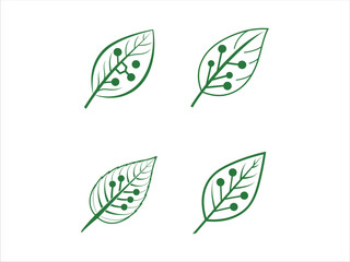 Fototapeta premium Green Tech Leaf Logo Set Minimal Eco Circuit Leaf Icons Sustainable Technology Nature Symbol Vector Futuristic Organic Tech Design