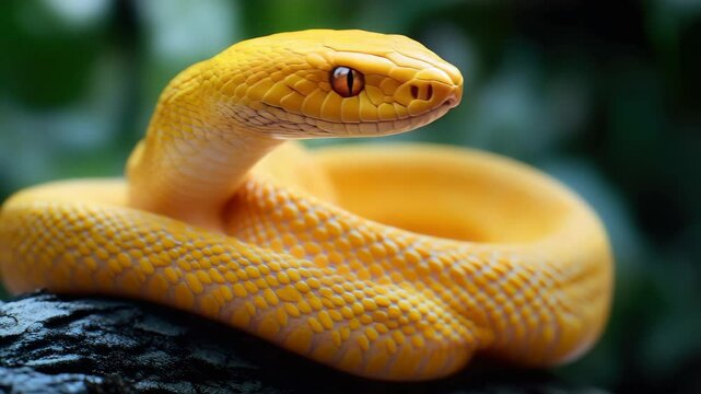 The snake's bright yellow color is a warning to potential predators. It's a deadly species indigenous to the area.