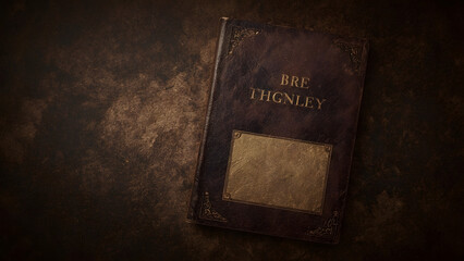 Antique Leather Book with Gold Label, Vintage Ornate Journal, Old Grimoire on Parchment