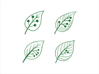 Fototapeta premium Green Tech Leaf Logo Set Minimal Eco Circuit Leaf Icons Sustainable Technology Nature Symbol Vector Futuristic Organic Tech Design