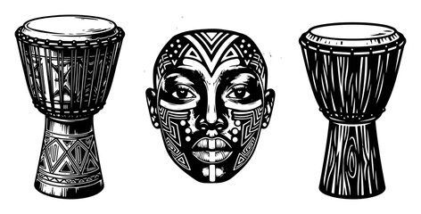 african tribal drums and face vector