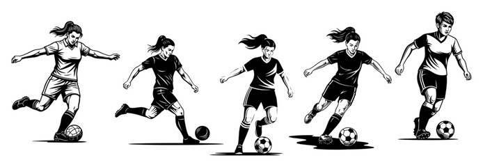 female soccer players vector illustration