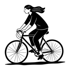 Fototapeta premium woman riding bicycle black and white vector