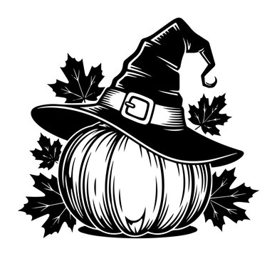 halloween pumpkin vector with witch hat