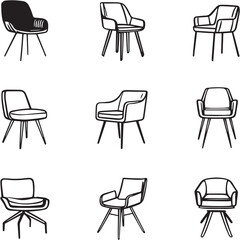 Chair Black Line Editable Icons set