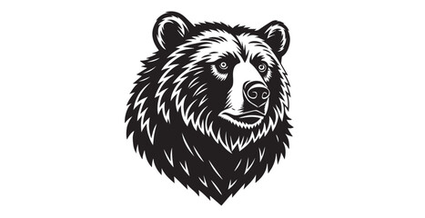 Grizzly bear head portrait in a bold black and white silhouette style © arif