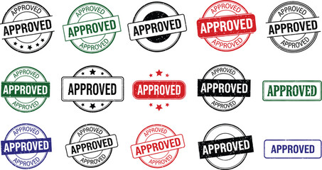 Fototapeta premium Approved stamp vector set, rubber stamp approved, black approved stamp, approved sign, approved icon set
