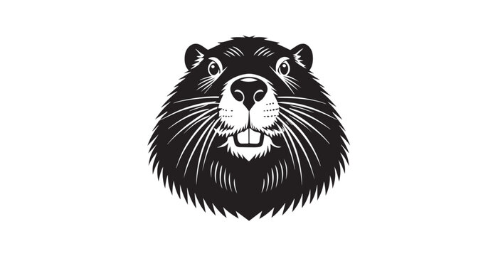 Cute brown beaver face with big teeth and whiskers silhouette