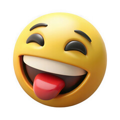 Fototapeta premium Happy laughing emoji face with tongue out isolated on transparent background