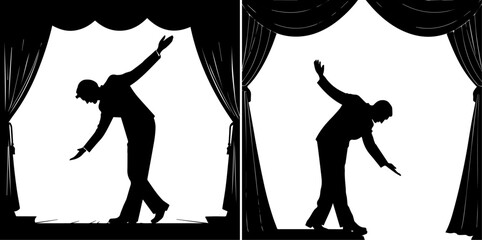 Performer Bowing on Stage with Curtains Silhouette - Theater, Show & Appreciation