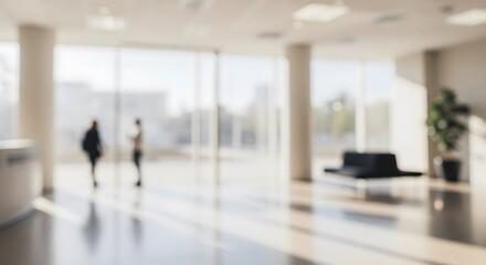 Modern Office Lobby Blurred Background of Professionals in Contemporary Workspace