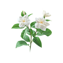 Fototapeta premium Fragrant white jasmine flowers with vibrant green leaves, symbolizing purity and beauty png