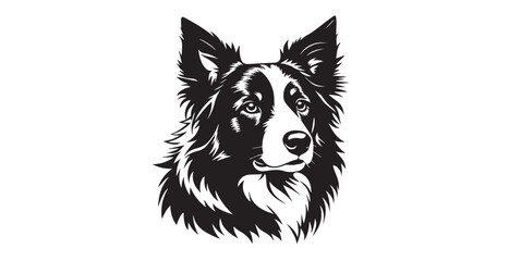 Fototapeta premium Striking black and white portrait of a border collie dog head silhouette
