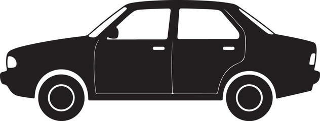 Simple black silhouette of a classic four door sedan isolated on a white background perfect for automotive themes