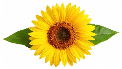 Obraz premium Vibrant sunflower blossom with verdant leaves, isolated to highlight its natural elegance