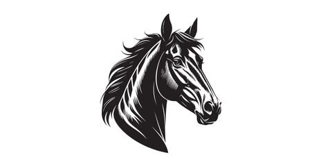 Striking dark horse head with flowing mane silhouette