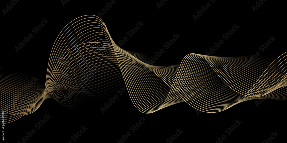 Poster abstract black background with golden line. modern template abstract design flowing particles digita
