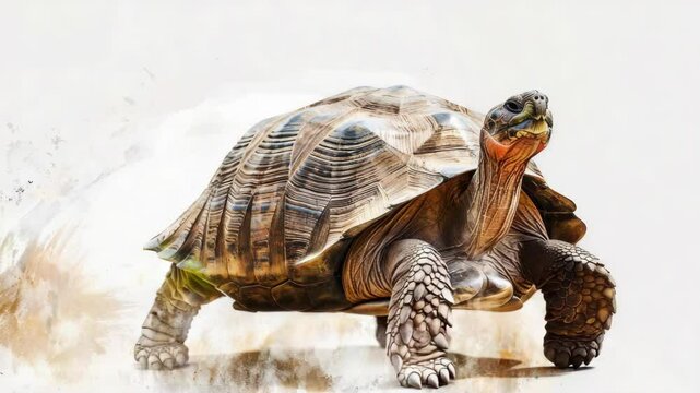 Artistic tortoise with surprised expression and detailed shell texture