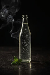 Luxury Bottle with Sparkling Bubbles and Elegant Black Background