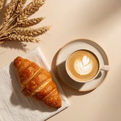 croissant and cappuccino, simple breakfast