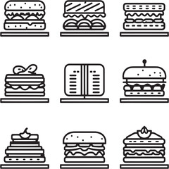 Club sandwich Black Line Editable Icons set