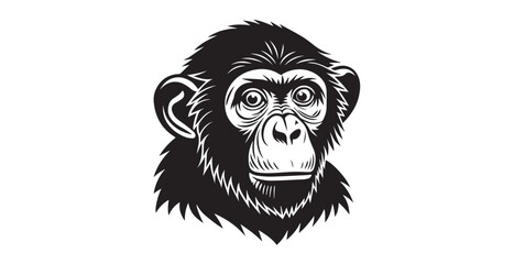 Intense chimpanzee face with detailed fur and expressive eyes silhouette